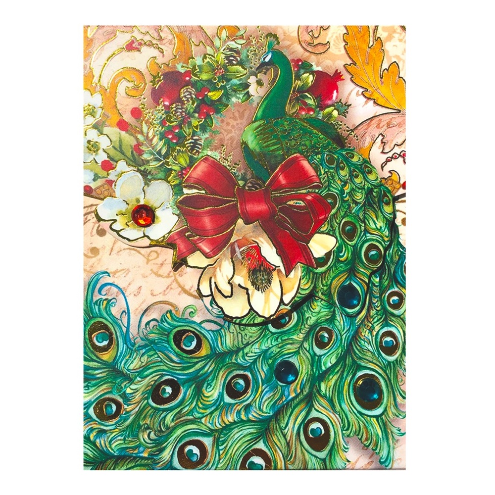 Punch Studio Mini Pocket Notepad ~ Christmas Wreath Red Bow Peacock 66386